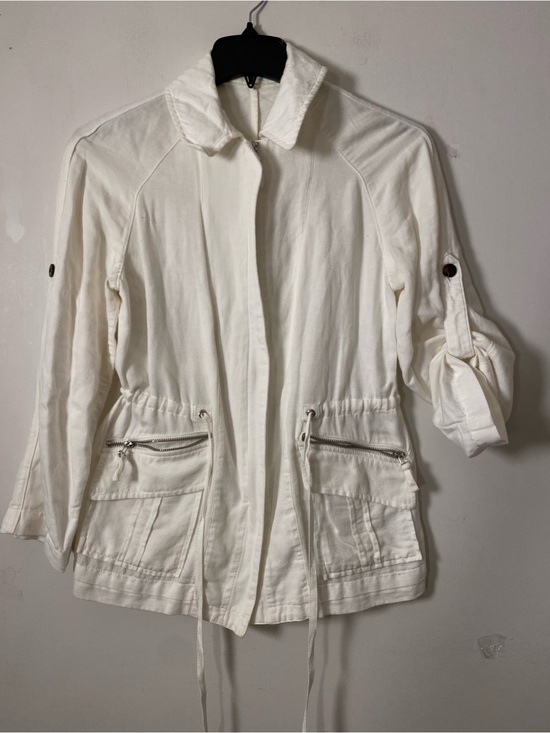 Zara Jackets & Blazers - Zara Cream denim Utility Jacket with Drawstring Waist
